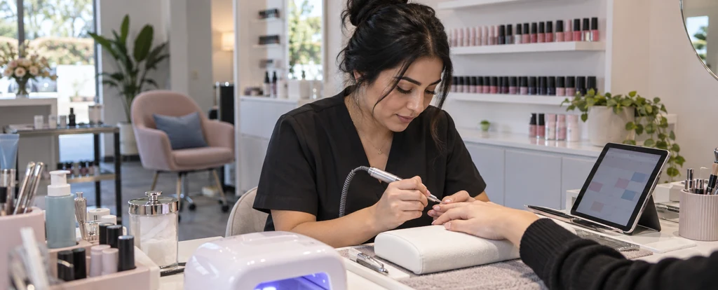 Illustration of a person working as a nail technician