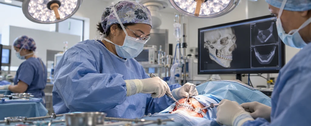 Illustration of a person working as an oral and maxillofacial surgeon