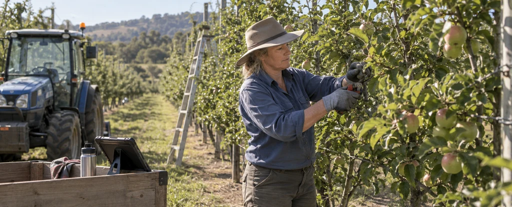 Illustration of a person working as an orchardist