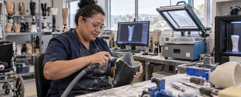 Illustration of a person working as an orthotic and prosthetic technician