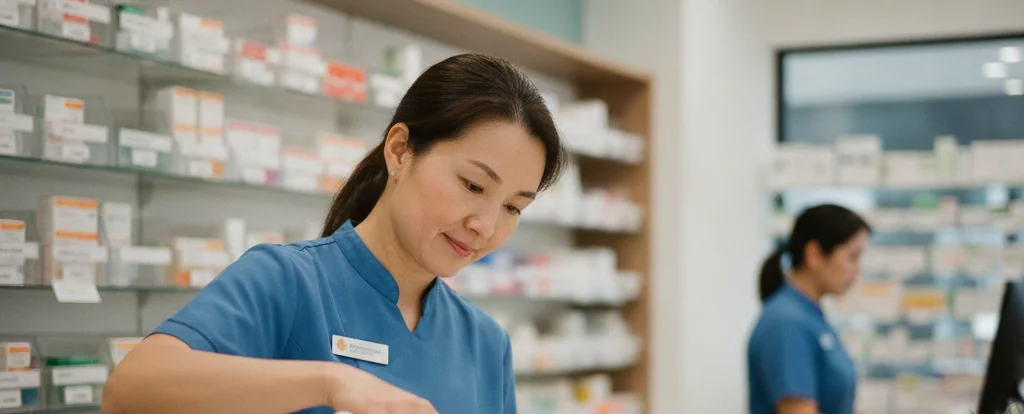 Illustration of a person working as a pharmacy assistant