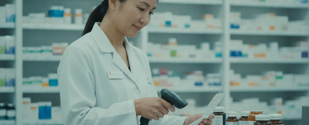 Illustration of a person working as a pharmacy technician