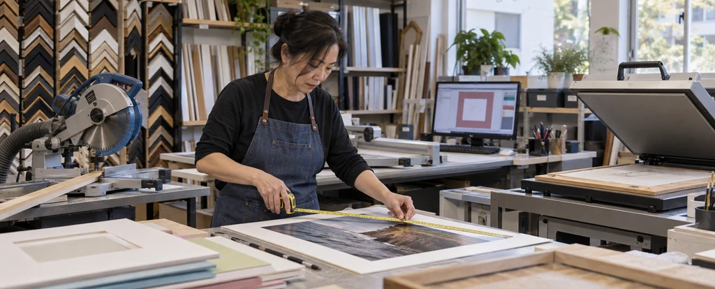 Illustration of a person working as a picture framer