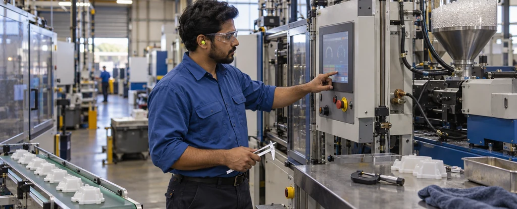 Illustration of a person working as a plastics machine operator