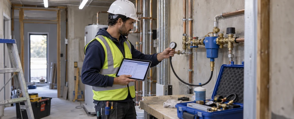 Illustration of a person working as a plumbing inspector