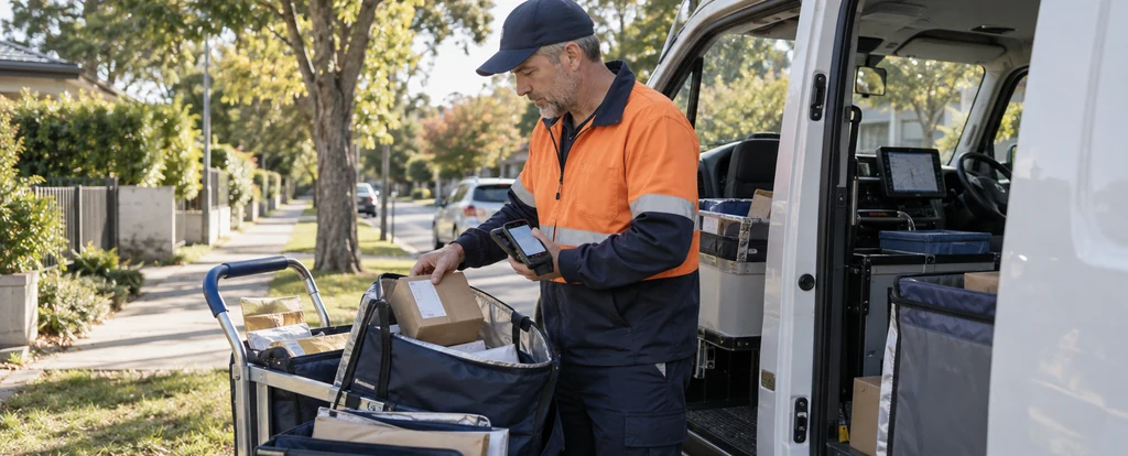 Illustration of a person working as a postal delivery officer