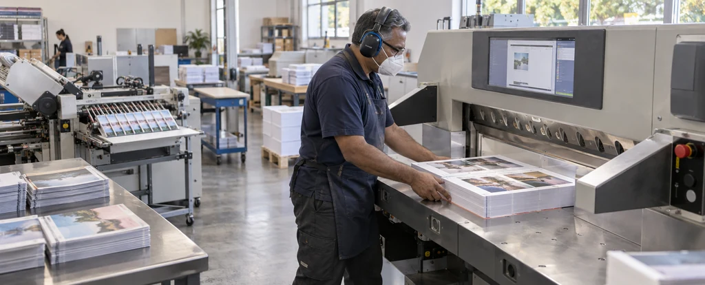 Illustration of a person working as a print finisher