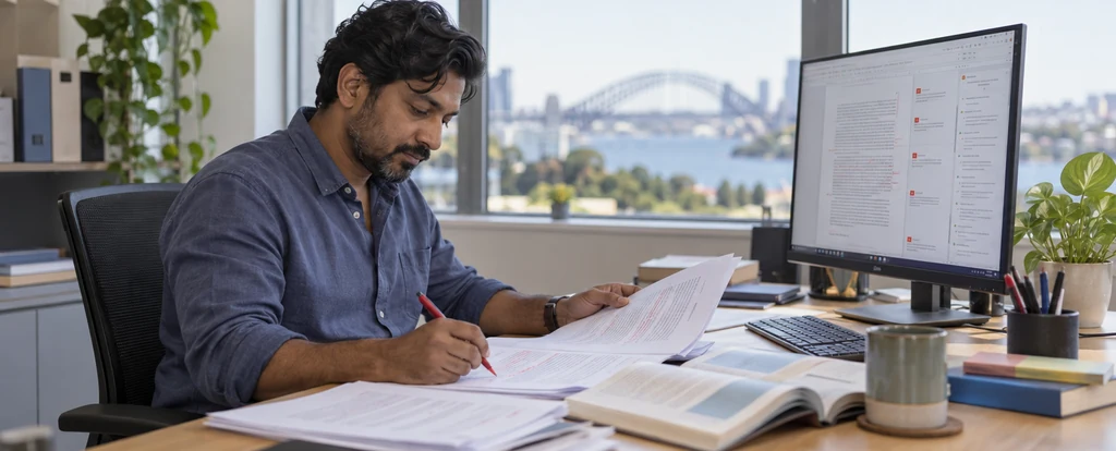 Illustration of a person working as a proofreader