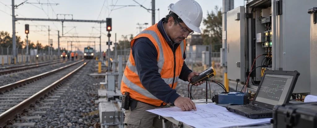 Illustration of a person working as a rail signalling engineer