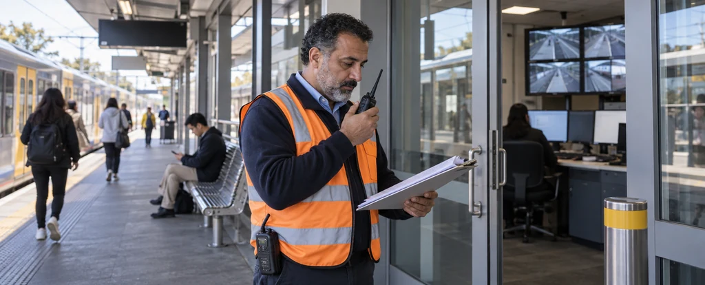 Illustration of a person working as a railway station assistant
