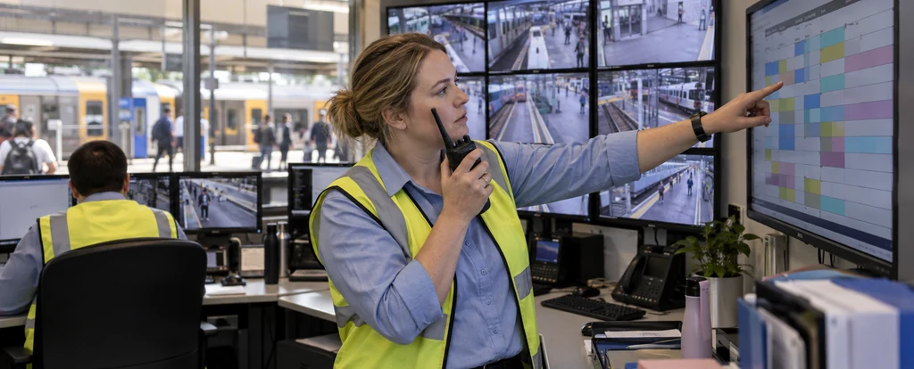 Illustration of a person working as a railway station manager
