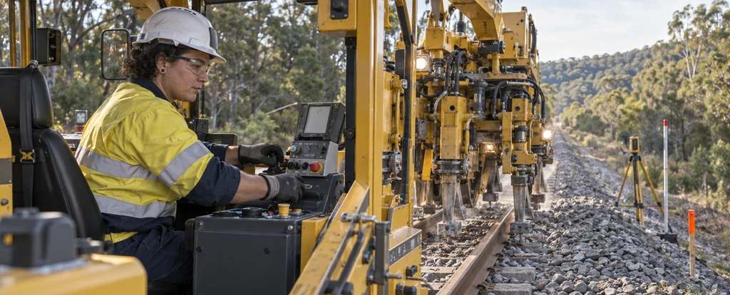 Illustration of a person working as a railway track machine operator