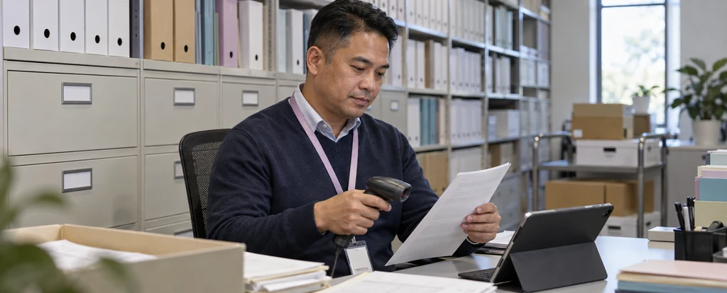 Illustration of a person working as a records officer