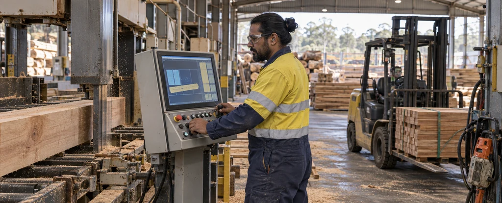 Illustration of a person working as a sawmill operator
