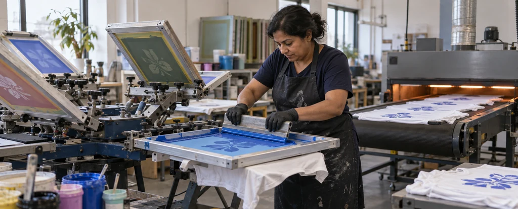 Illustration of a person working as a screen printer