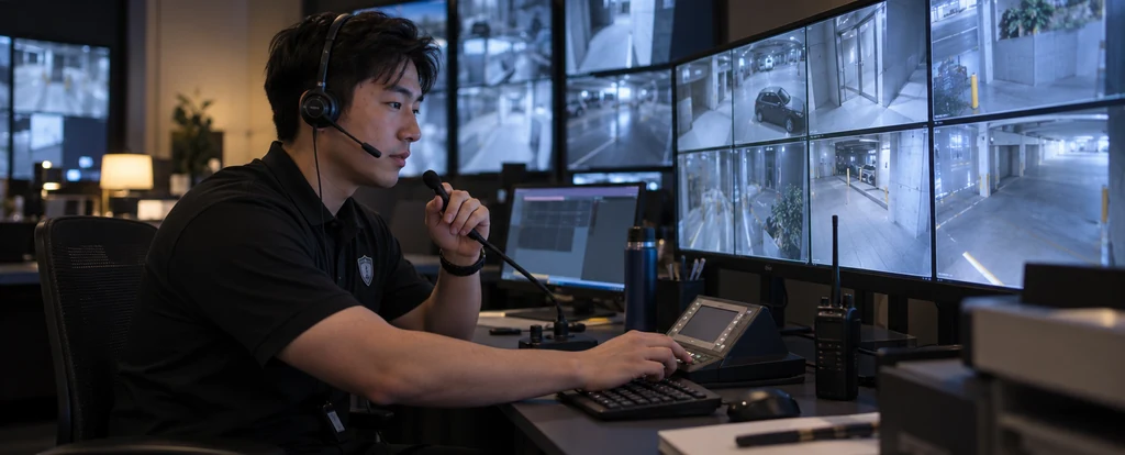 Illustration of a person working as a security monitoring operator
