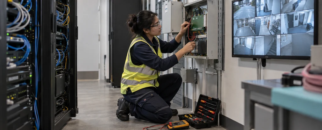Illustration of a person working as a security technician