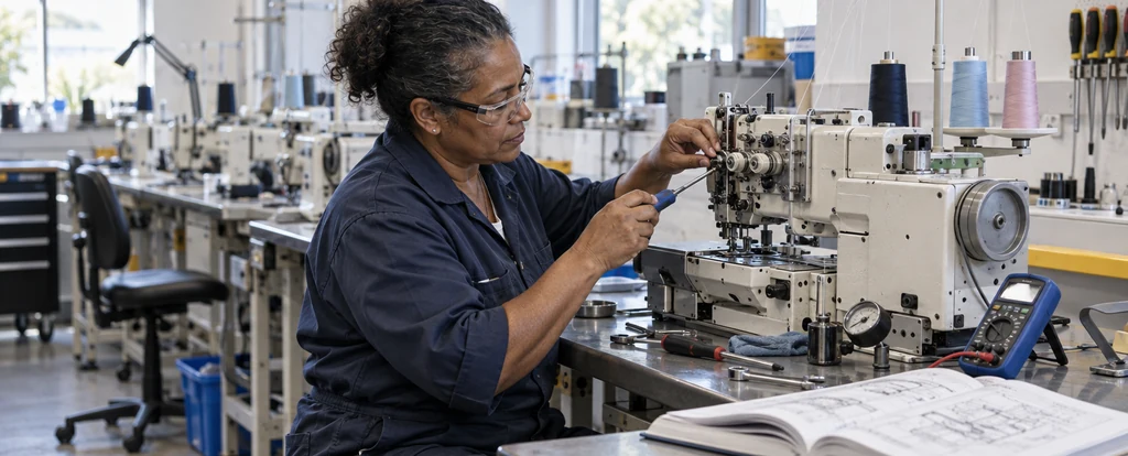 Illustration of a person working as a sewing machine mechanic
