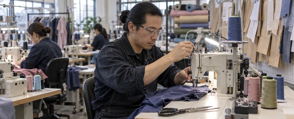 Illustration of a person working as a sewing machinist