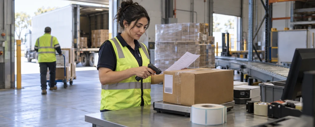 Illustration of a person working as a shipping clerk