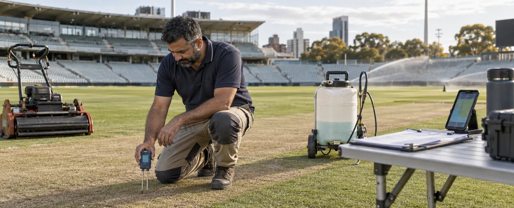 Illustration of a person working as a sports turf manager