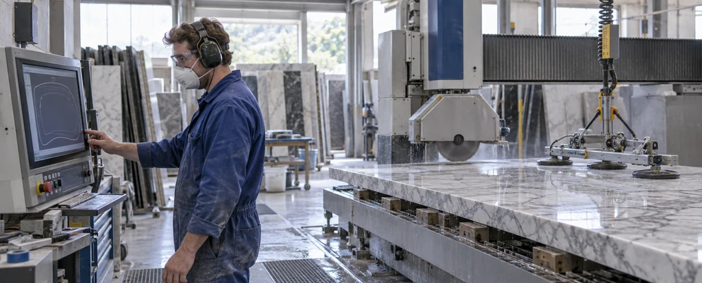Illustration of a person working as a stone machine operator