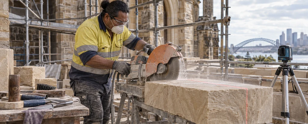Illustration of a person working as a stonemason