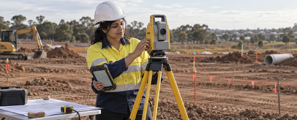 Illustration of a person working as a surveying technician