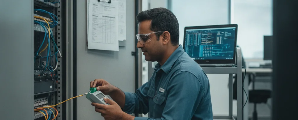 Illustration of a person working as a telecommunications engineer