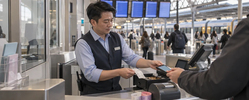 Illustration of a person working as a ticket seller