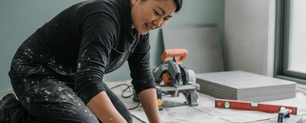 Illustration of a person working as a tiler