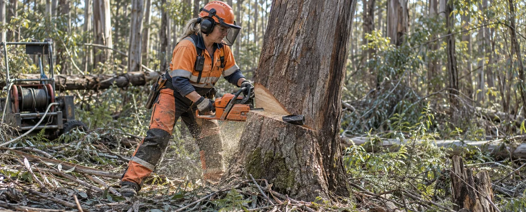 Illustration of a person working as a tree faller