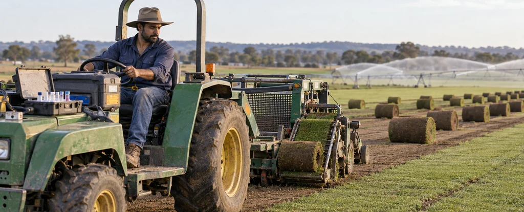 Illustration of a person working as a turf grower