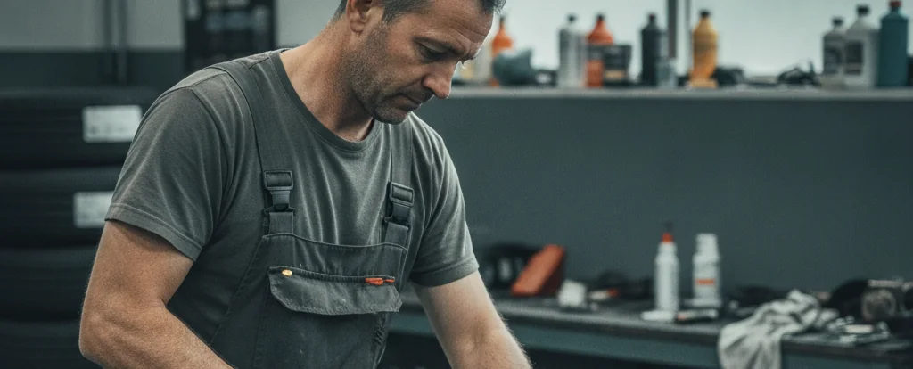 Illustration of a person working as a tyre fitter