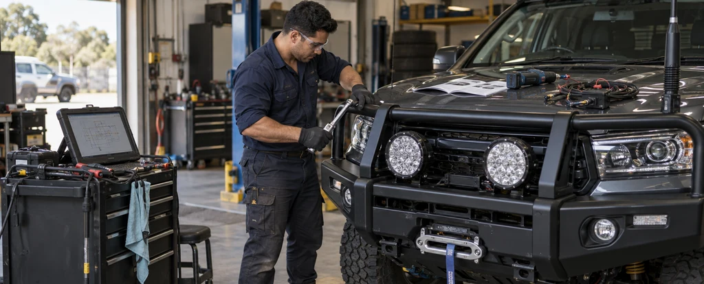 Illustration of a person working as a vehicle accessories fitter