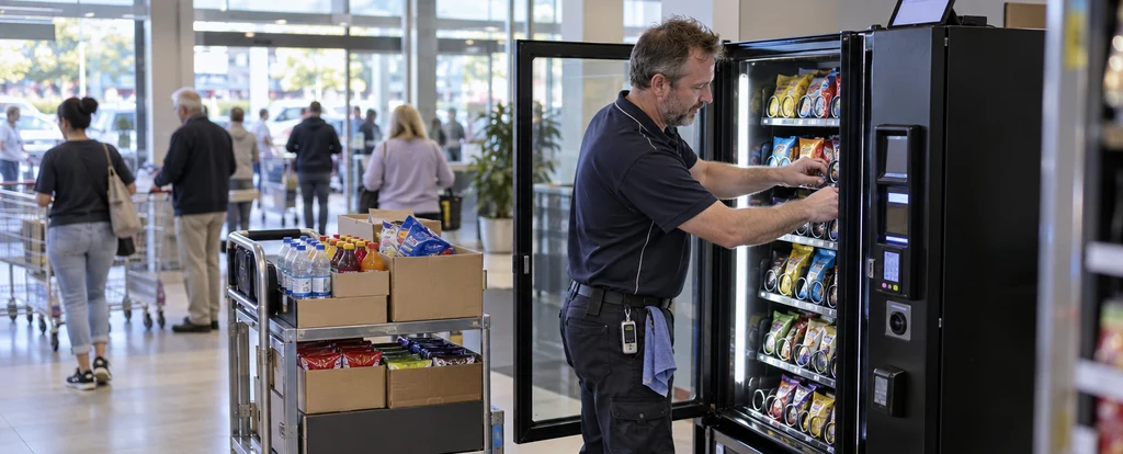 Illustration of a person working as a vending machine attendant