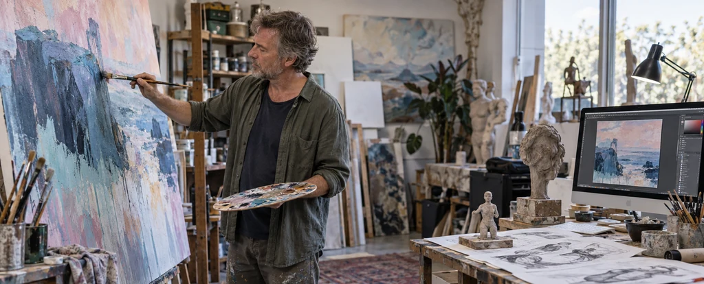 Illustration of a person working as a visual artist