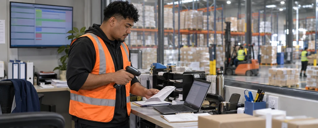 Illustration of a person working as a warehouse administrator
