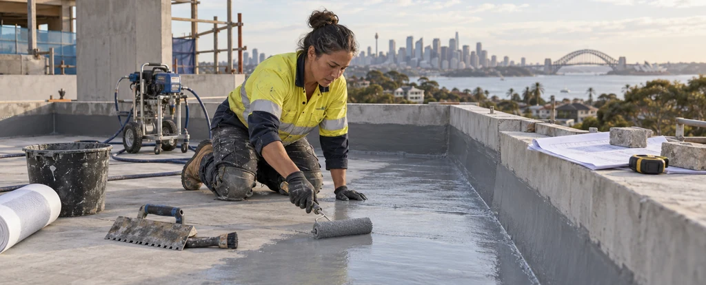 Illustration of a person working as a waterproofer