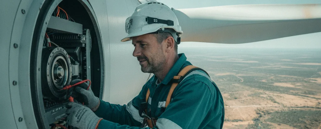 Illustration of a person working as a wind turbine technician