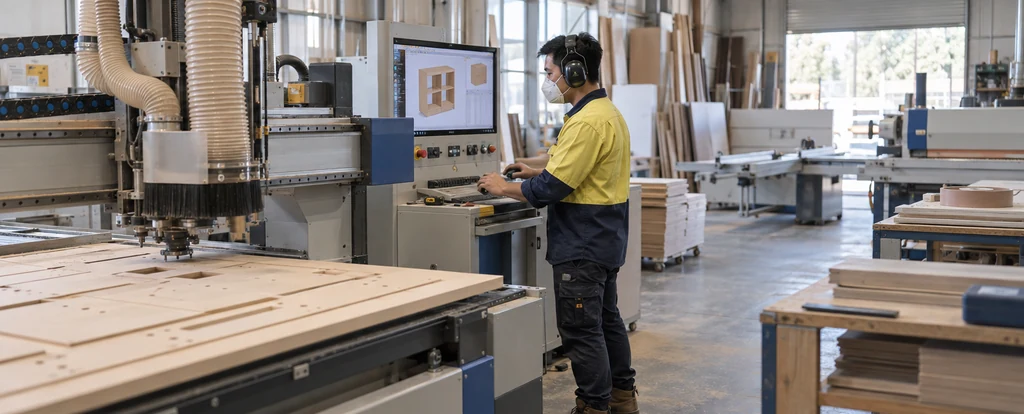 Illustration of a person working as a wood machinist